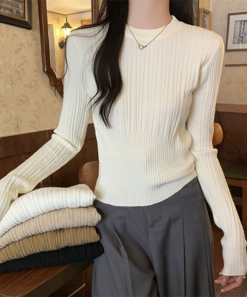 blackdia ocean(ブラックダイヤオーシャン)の「blackdia ocean ラウンドネックスリムリブニット(ニット/セーター・レディース・ブラウン/ホワイト/ベージュ/ブラック/アイボリー・FREE)」の7枚目の写真