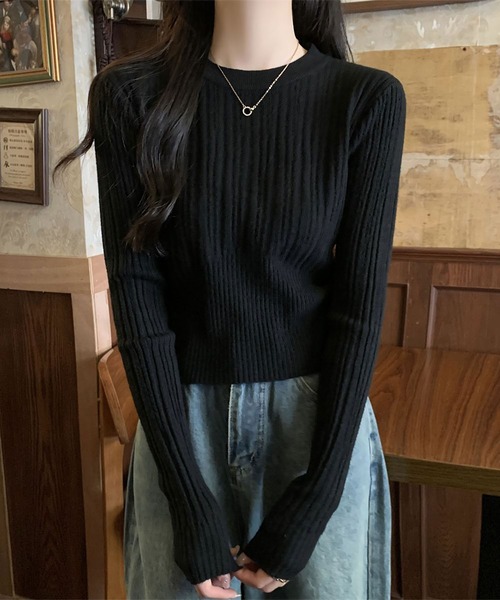 blackdia ocean(ブラックダイヤオーシャン)の「blackdia ocean ラウンドネックスリムリブニット(ニット/セーター・レディース・ブラウン/ホワイト/ベージュ/ブラック/アイボリー・FREE)」の8枚目の写真