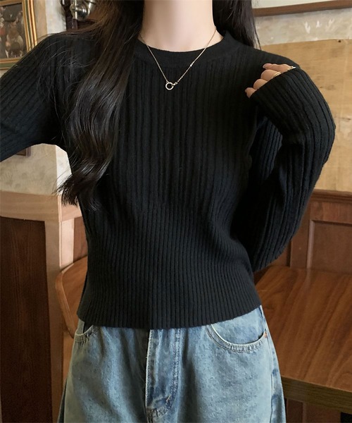 blackdia ocean(ブラックダイヤオーシャン)の「blackdia ocean ラウンドネックスリムリブニット(ニット/セーター・レディース・ブラウン/ホワイト/ベージュ/ブラック/アイボリー・FREE)」の9枚目の写真