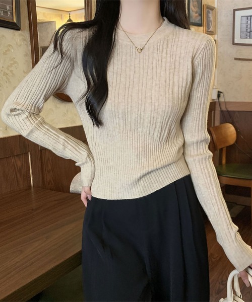 blackdia ocean(ブラックダイヤオーシャン)の「blackdia ocean ラウンドネックスリムリブニット(ニット/セーター・レディース・ブラウン/ホワイト/ベージュ/ブラック/アイボリー・FREE)」の13枚目の写真