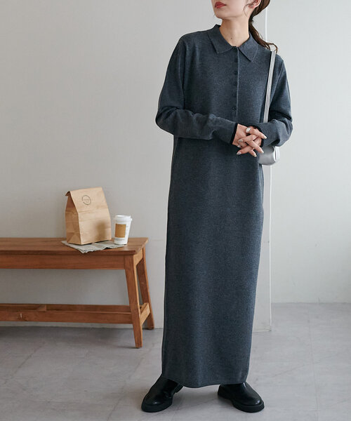 【セール】モチモチ衿付きニットワンピース（ワンピース）｜DISCOAT（ディスコート） 6,195円