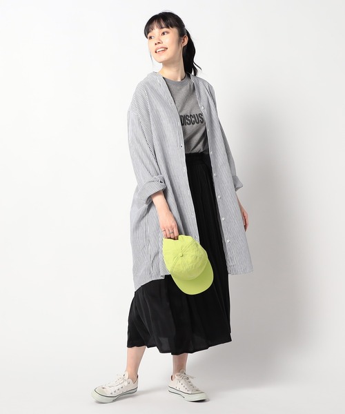 Grand PARK（グランドパーク）の「【柔らかくさらさらが続くリネンシリーズ】　スキッパー長袖シャツ（ストライプ）（シャツ/ブラウス・レディース・ブラック系/グリーン系・MEDIUM/LARGE）」の10枚目の写真