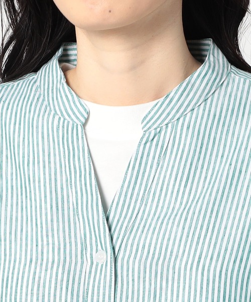 Grand PARK（グランドパーク）の「【柔らかくさらさらが続くリネンシリーズ】　スキッパー長袖シャツ（ストライプ）（シャツ/ブラウス・レディース・ブラック系/グリーン系・MEDIUM/LARGE）」の3枚目の写真