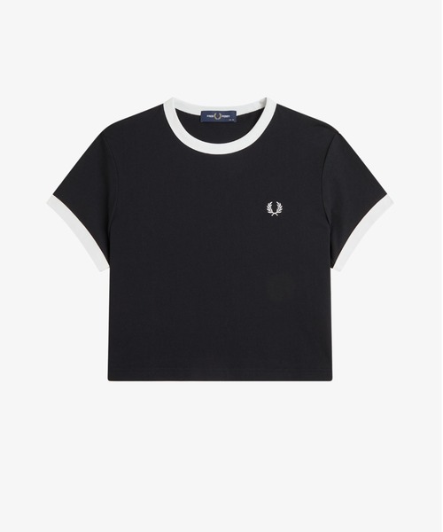 FRED PERRY（フレッドペリー）の「Cropped Ringer T-Shirt／クロップドＴシャツ（Tシャツ/カットソー・レディース・グリーン/ホワイト/ピンク/ネイビー/マルーン/ブラック・10）」の15枚目の写真