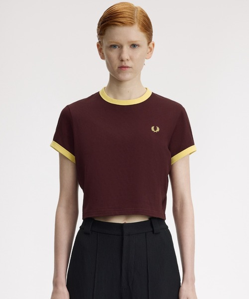 FRED PERRY(フレッドペリー)の「Cropped Ringer T-Shirt/クロップドTシャツ(Tシャツ/カットソー・レディース・グリーン/ホワイト/ピンク/ネイビー/マルーン/ブラック・10)」の8枚目の写真