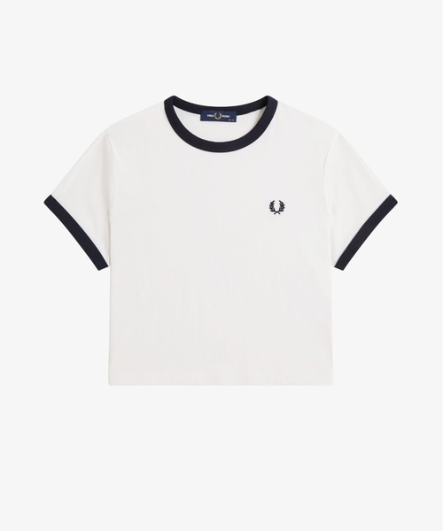 FRED PERRY（フレッドペリー）の「Cropped Ringer T-Shirt／クロップドＴシャツ（Tシャツ/カットソー・レディース・グリーン/ホワイト/ピンク/ネイビー/マルーン/ブラック・10）」の10枚目の写真