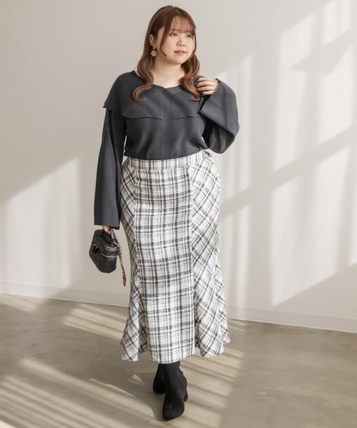 CLETTE(クレット)の「ケープ風リブニット(ニット/セーター・レディース・ラベンダー/チャコールグレー/オフホワイト・4L/3L/LL)」の11枚目の写真