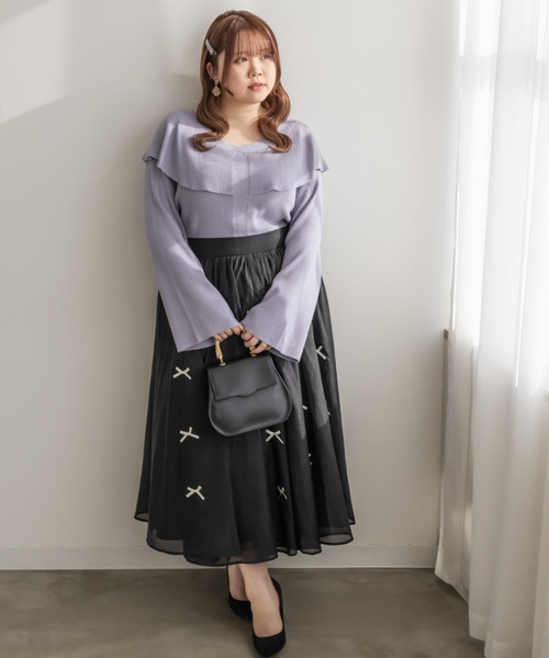 CLETTE(クレット)の「ケープ風リブニット(ニット/セーター・レディース・ラベンダー/チャコールグレー/オフホワイト・4L/3L/LL)」の15枚目の写真