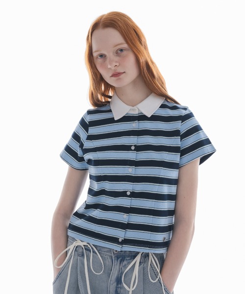 トップス idem border frill polo shirts セール】border polo shirt／ボーダーポロシャツ（ポロシャツ