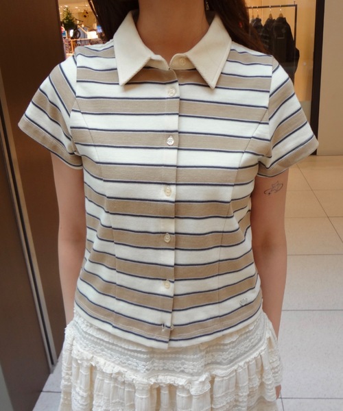 idem ボーダーフリルポロシャツ border polo shirt – idem