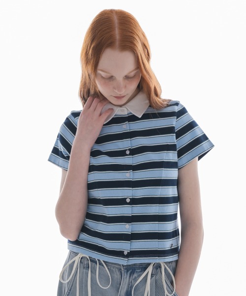 idem（イデム）の「border polo shirt／ボーダーポロシャツ（ポロシャツ・レディース・ネイビー/ベージュ・FREE）」の13枚目の写真