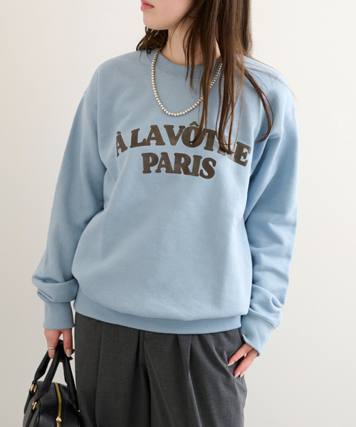 ALORE（アローレ）の「ALORE/アローレ 別注 LOGO SWEATS プルオーバー（スウェット・レディース・ライトグレー/ネイビー/サックスブルー・FREE）」の5枚目の写真