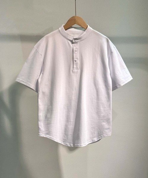 aimoha（アイモハ）の「aimoha MEN スタンドカラーヘンリーT (SS)（Tシャツ/カットソー・メンズ・ホワイト/ダークグレー/ベージュ・LARGE/X-LARGE/XX-LARGE/XXX-LARGE）」の2枚目の写真