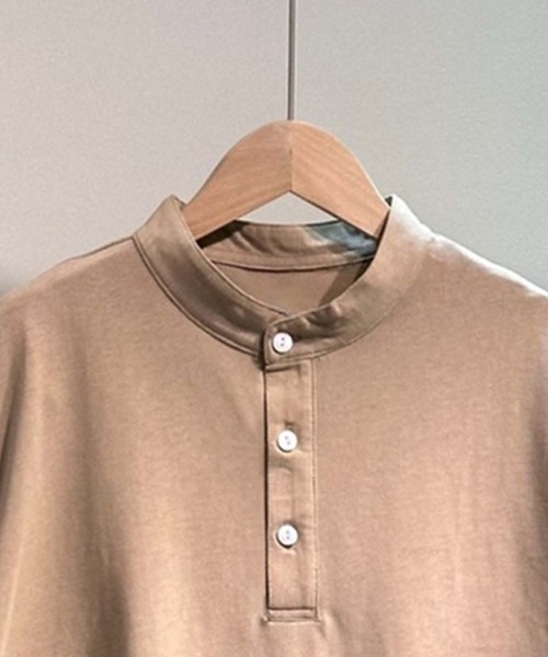 aimoha（アイモハ）の「aimoha MEN スタンドカラーヘンリーT (SS)（Tシャツ/カットソー・メンズ・ホワイト/ダークグレー/ベージュ・LARGE/X-LARGE/XX-LARGE/XXX-LARGE）」の12枚目の写真