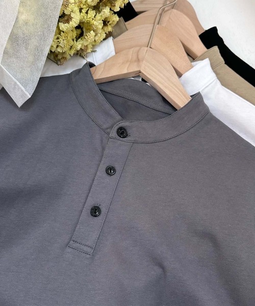 aimoha（アイモハ）の「aimoha MEN スタンドカラーヘンリーT (SS)（Tシャツ/カットソー・メンズ・ホワイト/ダークグレー/ベージュ・LARGE/X-LARGE/XX-LARGE/XXX-LARGE）」の4枚目の写真