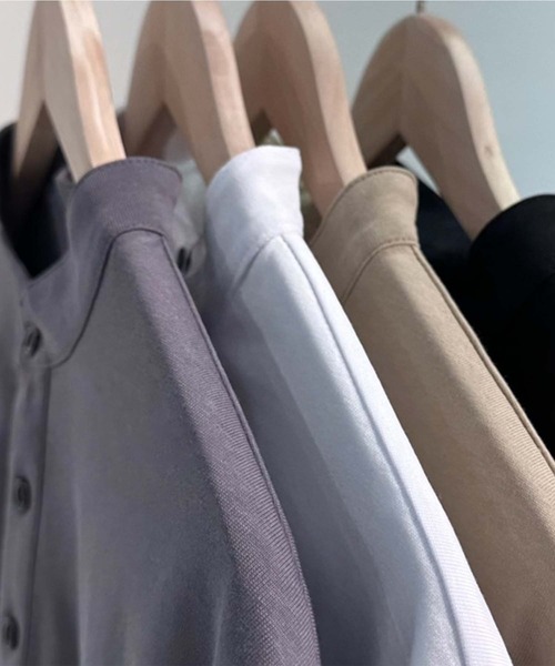 aimoha（アイモハ）の「aimoha MEN スタンドカラーヘンリーT (SS)（Tシャツ/カットソー・メンズ・ホワイト/ダークグレー/ベージュ・LARGE/X-LARGE/XX-LARGE/XXX-LARGE）」の5枚目の写真