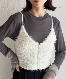 She's Closet（シーズクローゼット）の「フロントジップショート丈ラメシャギーフェザーフリンジビスチェベスト（ベスト）」