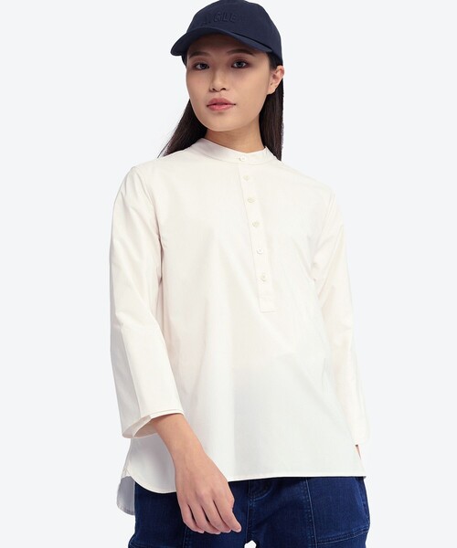 AIGLE（エーグル）の「速乾 SOLOTEX ワンポイントロゴ ロングスリーブプルオーバーノーカラーシャツ（シャツ/ブラウス・レディース・ホワイト/ダークブルー/ベージュ・36/40/34/38）」の18枚目の写真