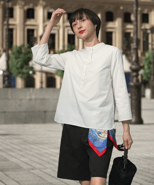 AIGLE（エーグル）の「速乾 SOLOTEX ワンポイントロゴ ロングスリーブプルオーバーノーカラーシャツ（シャツ/ブラウス・レディース・ホワイト/ダークブルー/ベージュ・36/40/34/38）」の13枚目の写真