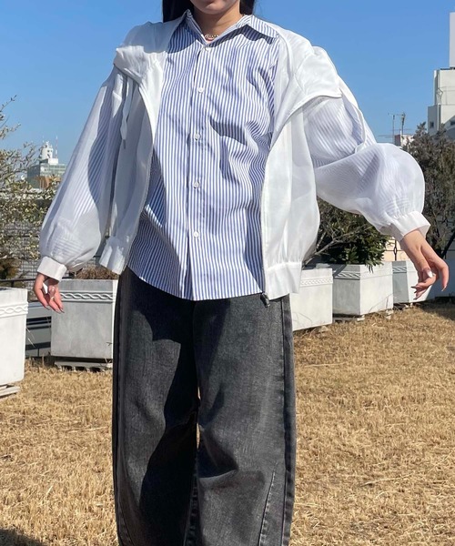 AS KNOW AS plus（アズノゥアズプラス）の「●【軽量】フーディボリュームシアーブルゾン（ブルゾン・レディース・アイボリー/ブラック/グレイッシュベージュ/ブルー・FREE）」の6枚目の写真