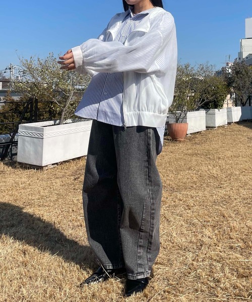 AS KNOW AS plus（アズノゥアズプラス）の「●【軽量】フーディボリュームシアーブルゾン（ブルゾン・レディース・アイボリー/ブラック/グレイッシュベージュ/ブルー・FREE）」の12枚目の写真