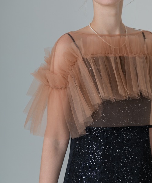 LEJA】チュールフリルボレロペイントマーメイドドレスワンピース