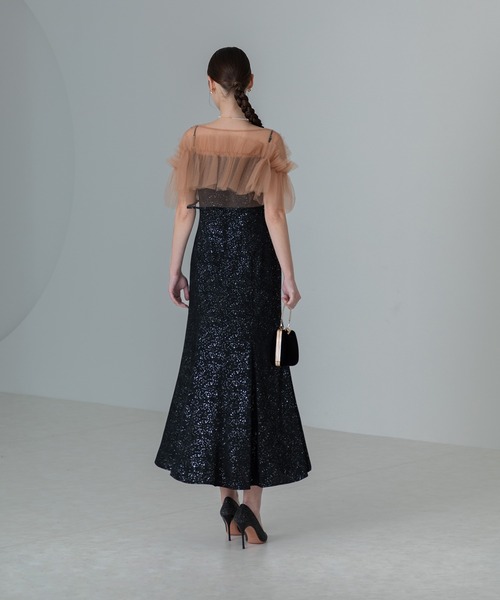 Leja（レジャ）の「【LEJA】チュールフリルボレロペイントマーメイドドレスワンピース2点セット美脚効果結婚式 パーティードレス 成人式 二次会 同窓会 お呼ばれ オケージョン 20代 30代（ドレス・レディース・グリーン/グレー/ブラック・SMALL/MEDIUM）」の11枚目の写真