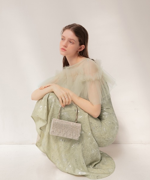 LEJA】チュールフリルボレロペイントマーメイドドレスワンピース