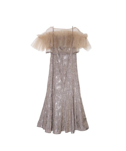 【LEJA】チュールフリルボレロペイントマーメイドドレスワンピース2点セット セール】【LEJA】チュールフリルボレロペイントマーメイドドレス