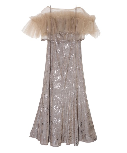 LEJA】チュールフリルボレロペイントマーメイドドレスワンピース2点