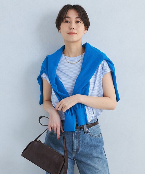 green label relaxing(グリーンレーベルリラクシング)の「グロッシー フレンチスリーブ Tシャツ -制菌-(Tシャツ/カットソー・レディース・その他2/その他1/その他3/オフホワイト/ブラック/その他4・38/40)」の4枚目の写真