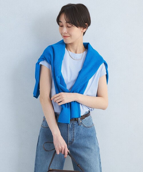 green label relaxing(グリーンレーベルリラクシング)の「グロッシー フレンチスリーブ Tシャツ -制菌-(Tシャツ/カットソー・レディース・その他2/その他1/その他3/オフホワイト/ブラック/その他4・38/40)」の20枚目の写真