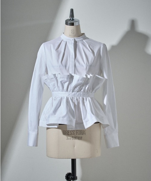 ブラウス シャツ Raffle Peplum Top ラッフルペプラムTOP レディース sheer jacquard peplum tops / シアージャガードペプラム