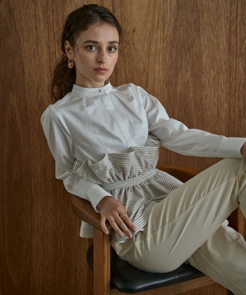 ブラウス シャツ Raffle Peplum Top ラッフルペプラムTOP レディース sheer jacquard peplum tops / シアージャガードペプラム