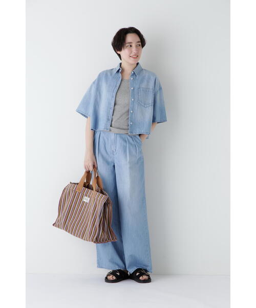 ◆Healthy DENIM クロップド半袖デニムブラ セール】◇【Healthy DENIMコラボ】クロップド半袖デニムシャツ