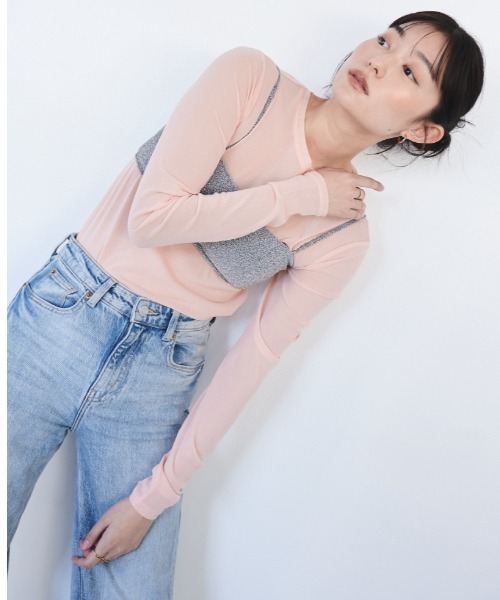 FMiBL（ファミル）の「パワーネットクルーネックシアートップス（Tシャツ/カットソー・レディース・ホワイト/ブラック/ピンク・FREE）」の5枚目の写真