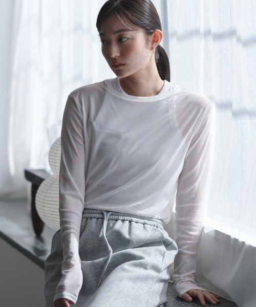 FMiBL（ファミル）の「パワーネットクルーネックシアートップス（Tシャツ/カットソー・レディース・ホワイト/ブラック/ピンク・FREE）」の13枚目の写真