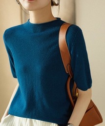 Forcement（フォースメント）の「リピート買い多数。選べるネックデザインで“今っぽさ”も“安心感”も 【モックネック／Vネックの2タイプから選べる春色半袖ニット】（ニット/セーター）」