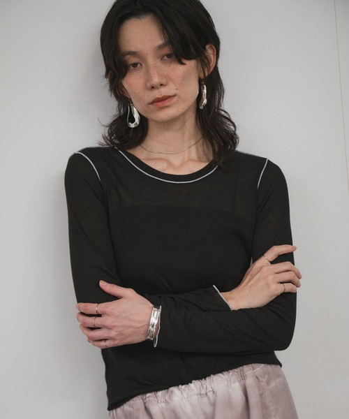 SALON adam et rope'(サロン アダム エ ロペ)の「【WEB限定】バイカラーメローシアープルオーバー(Tシャツ/カットソー・レディース・ブラック/オフホワイト・FREE)」の20枚目の写真