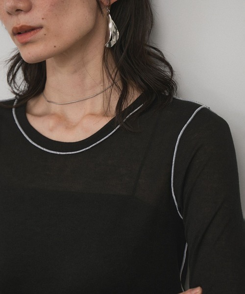 SALON adam et rope'(サロン アダム エ ロペ)の「【WEB限定】バイカラーメローシアープルオーバー(Tシャツ/カットソー・レディース・ブラック/オフホワイト・FREE)」の19枚目の写真