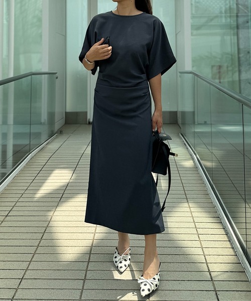 ドレープスリットワンピース【低身長・小柄女性向け