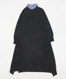 【未使用】LANVIN en Bleu ノーカラーワンピース M BlueAmberプリントワンピース|LANVIN en Bleu | LANVIN en Bleu