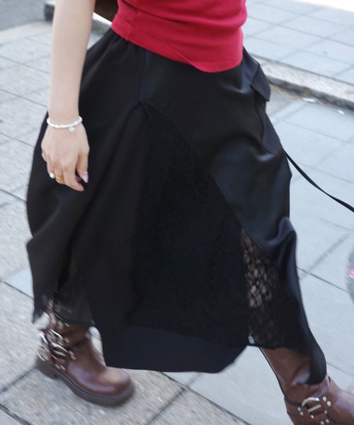 JUMELLE（ジュメロ）の「lace layered skirt（スカート・レディース・ブラック/アイボリー・FREE）」の2枚目の写真