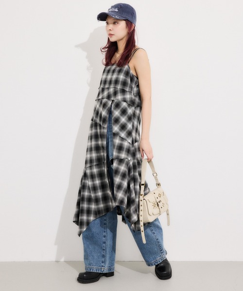 セール】ASYMMETRY HEM CHECK OP アシンメトリー ヘム チェック