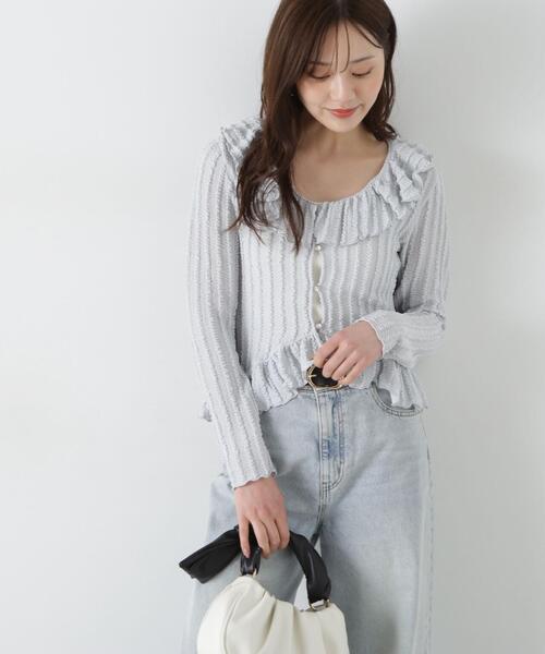 PROPORTION BODY DRESSING(プロポーションボディドレッシング)の「シアーフリルカーディガン / 1215160507(Tシャツ/カットソー・レディース・ブラック/ホワイト/ライトグリーン・FREE)」の3枚目の写真