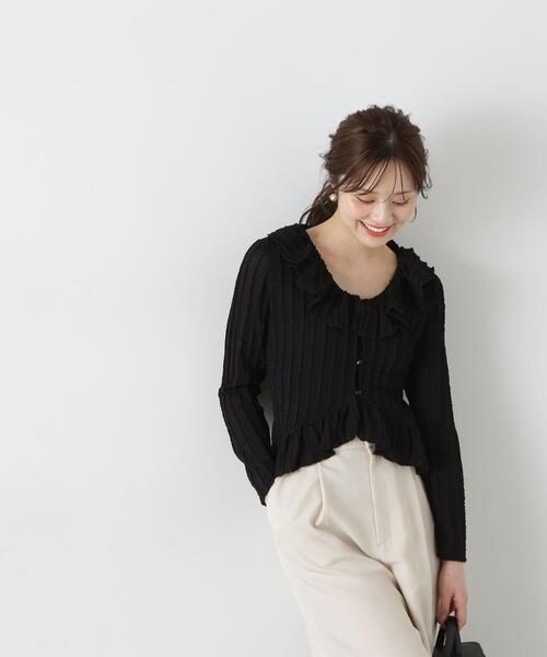 PROPORTION BODY DRESSING(プロポーションボディドレッシング)の「シアーフリルカーディガン / 1215160507(Tシャツ/カットソー・レディース・ブラック/ホワイト/ライトグリーン・FREE)」の2枚目の写真