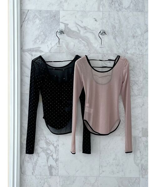 EATME（イートミー）の「ラインストーンシアーTOP（Tシャツ/カットソー・レディース・ベージュ/ブラック・FREE）」の9枚目の写真