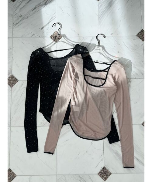 EATME（イートミー）の「ラインストーンシアーTOP（Tシャツ/カットソー・レディース・ベージュ/ブラック・FREE）」の11枚目の写真