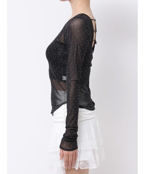 EATME（イートミー）の「ラインストーンシアーTOP（Tシャツ/カットソー・レディース・ベージュ/ブラック・FREE）」の13枚目の写真