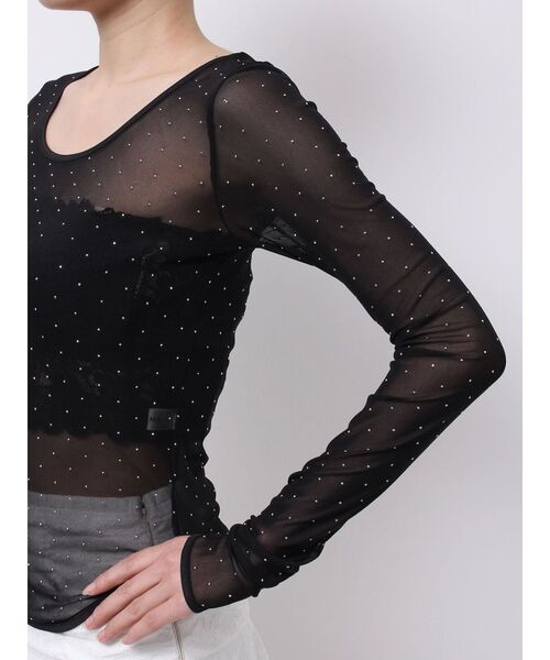 EATME（イートミー）の「ラインストーンシアーTOP（Tシャツ/カットソー・レディース・ベージュ/ブラック・FREE）」の16枚目の写真